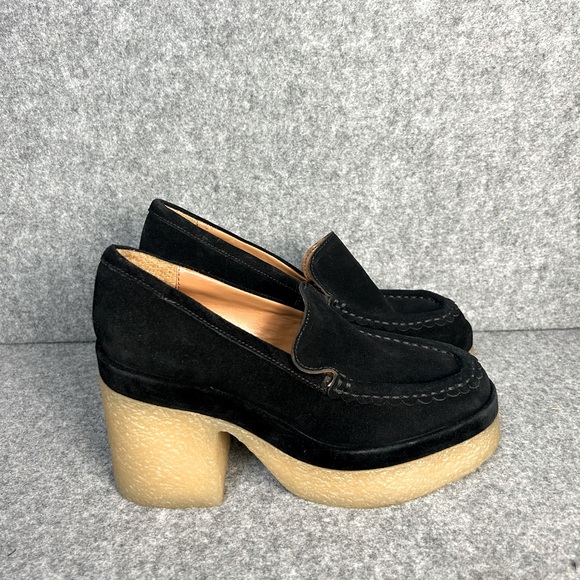 Marc Fisher Women’s 6.5 Lina Black Suede Platform Chunky Loafers Gum Sole NWOB - Picture 1 of 9